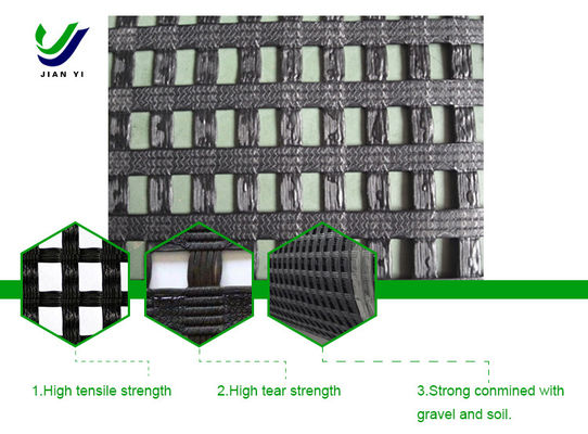Το Geogrid Πολυεστέρας με Δαχτυλόπλεξι έχει καλή αντοχή στην χημική διάβρωση και την περιβαλλοντική γήρανση