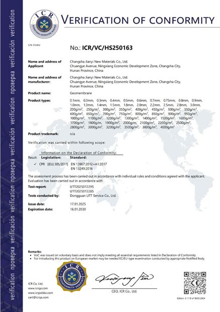 Κίνα Changsha Jian-Yi New Material Co., Ltd. Πιστοποιήσεις